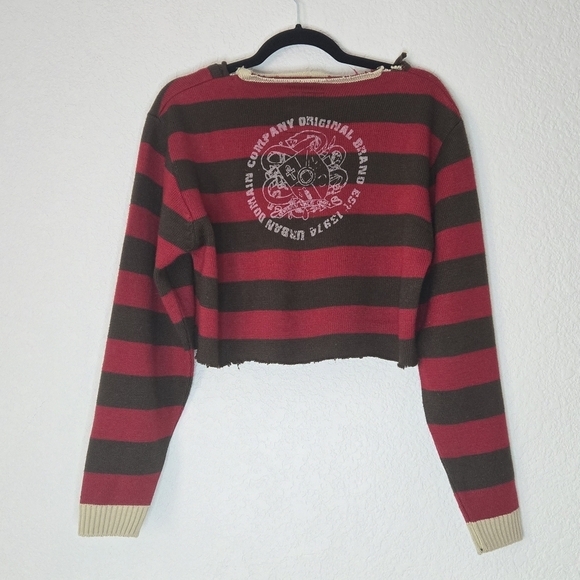 DUKE L Red‎ and Brown Striped Cropped Wool Rugby Sweater - Picture 2 of 9